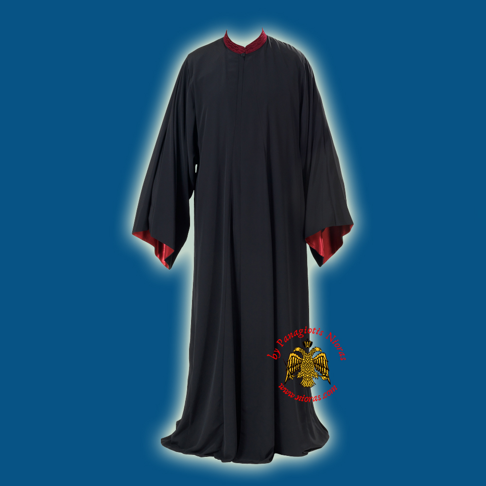 Orthodox Priest Clerical Cassock Rasso Exorasso Black with Red Linen Details