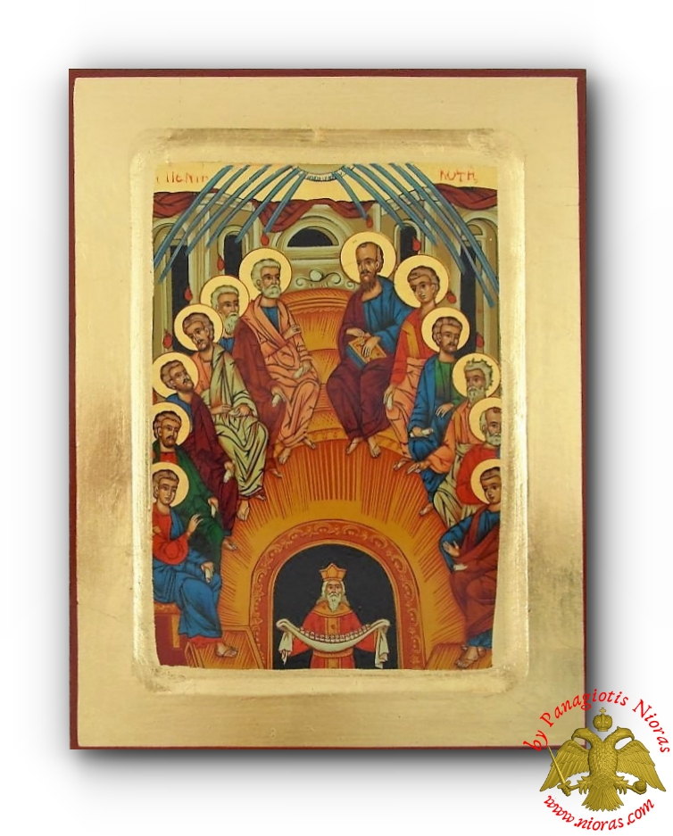 The Pentecost Descent of the Holy Spirit Byzantine Wooden Icon on Canvas