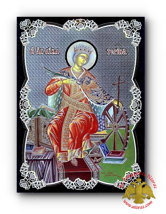Russian Orthodox Saint Catherine Silver Printed Wooden Icon