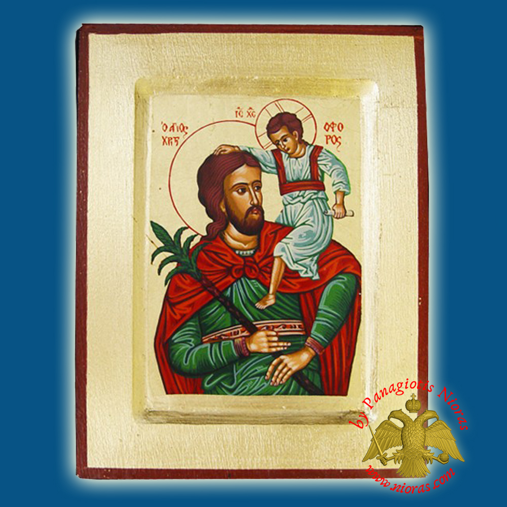 Saint Christopher Byzantne Wooden Icon on Canvas