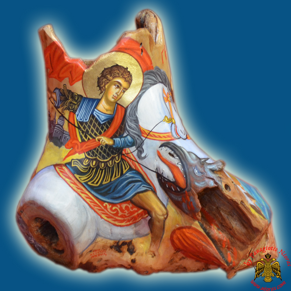 Hagiography Icon Saint George on Natural Piece of Wood 45x65cm<b> Special Order Request </b>