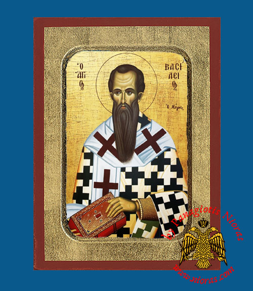 Saint Basil the Great, Archbishop of Caesarea Byzantine Wooden Icon by Nun Kassiani