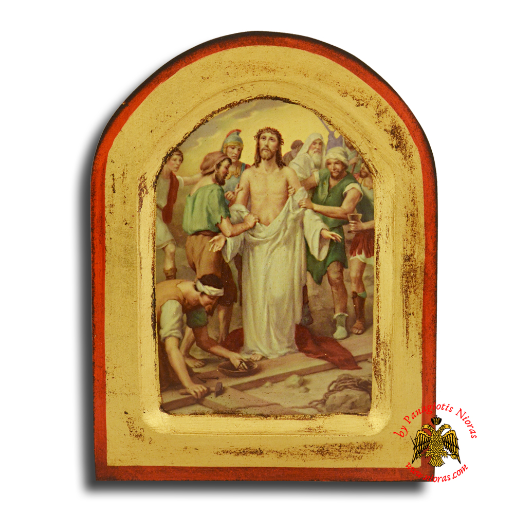 Icon of Station 10 Christ Is Stripped of His Garments with Round Top