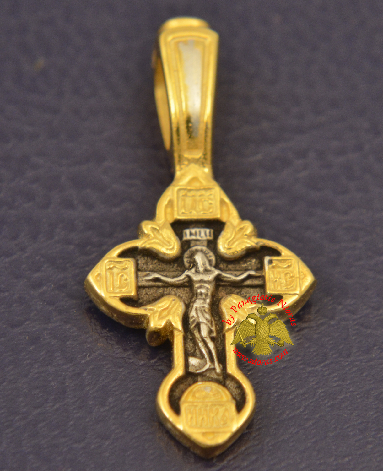 Byzantine Orthodox Cross Motif Russian Pray Double Sided Silver 925 Gold Plated for the Neck