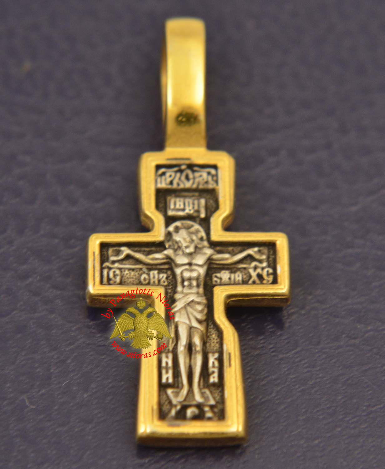 Byzantine Orthodox Cross Motif Russian Double Sided Silver 925 Gold Plated for the Neck