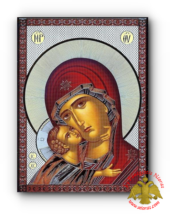Russian Orthodox Holy Virgin Mary SweetKissing Detail Silver Printed Wooden Icon