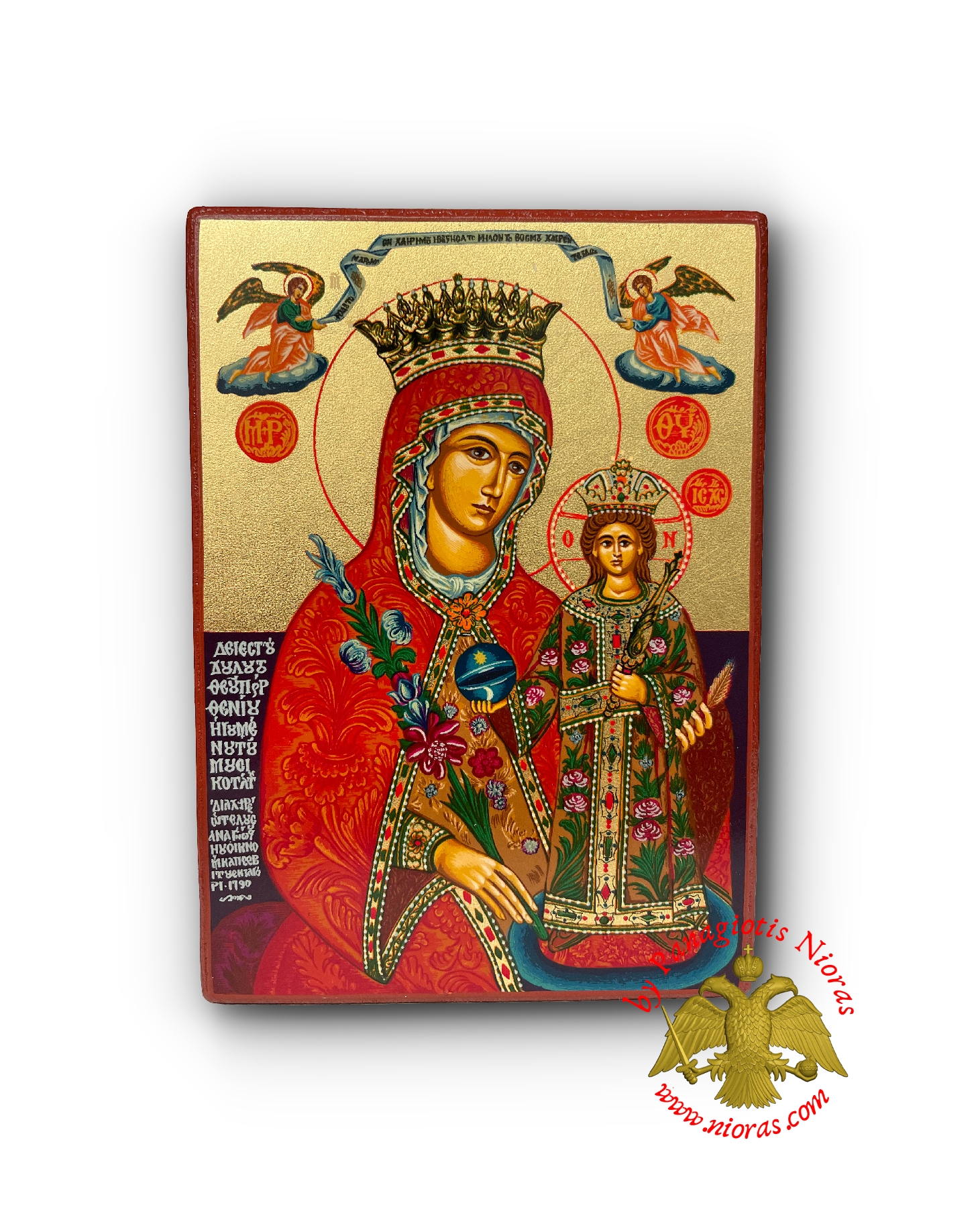 Holy Virgin Mary Panagia Rose The Amaranto Byzantine Wooden Icon on Canvas