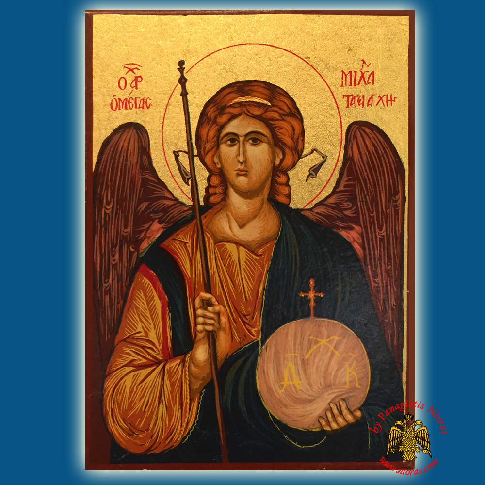 Archangel Michael Byzantine Wooden Icon on Canvas