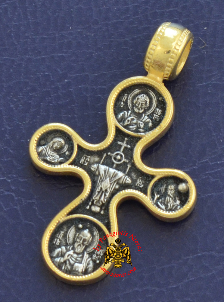 Byzantine Orthodox Cross Silver 925 Golgotha Design Gold Plated for the Neck