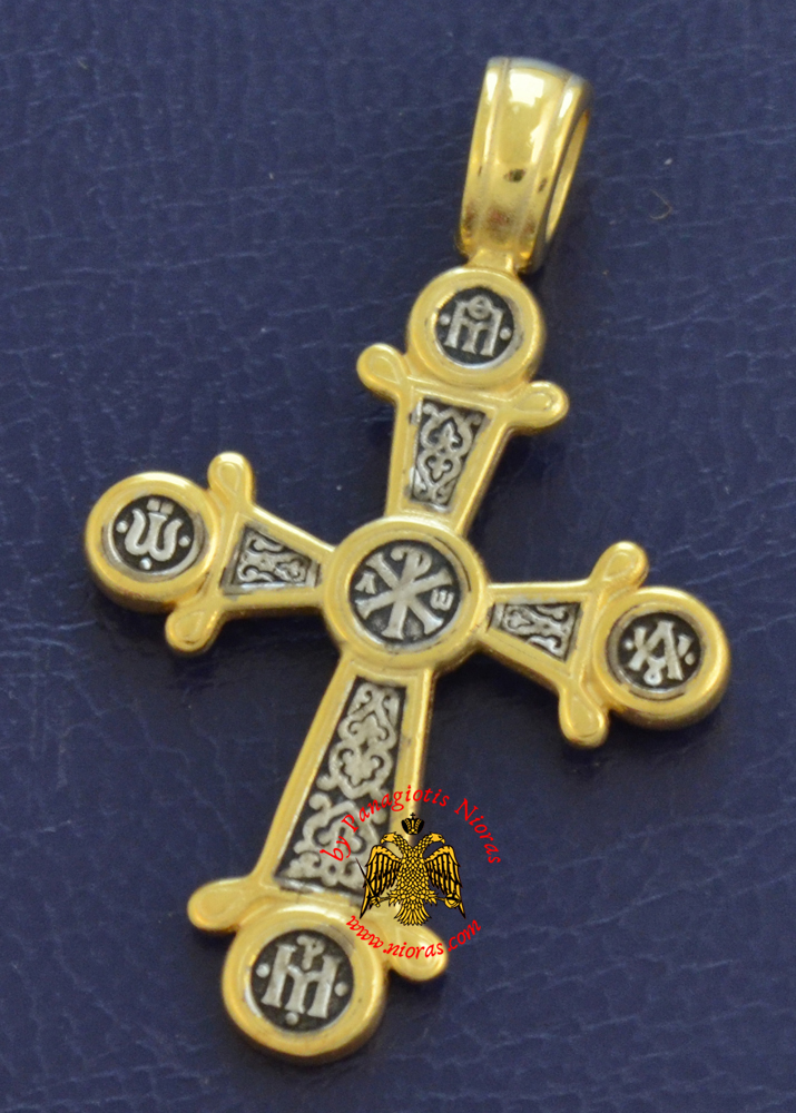 Byzantine Orthodox Cross Silver 925 ARXO Design Gold Plated for the Neck