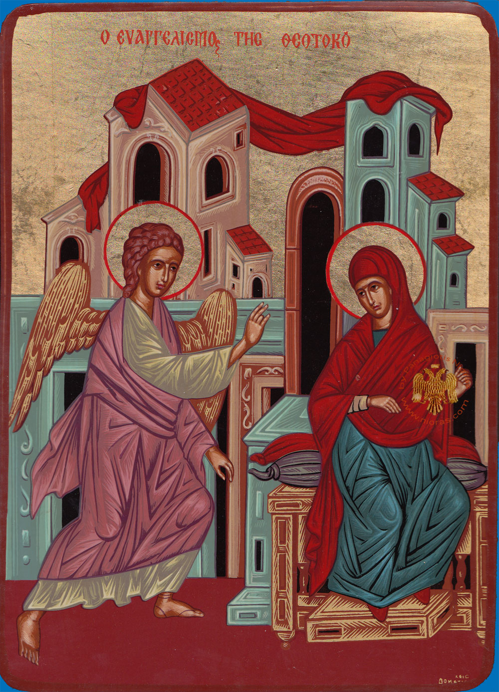 Theotokos Panagia Annunciation Wooden Byzantine Icon on Canvas