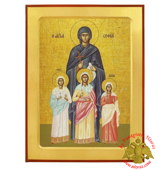 Αγία Σοφία με τις θυγατέρες της, ξύλινη βυζαντινή εικόνα