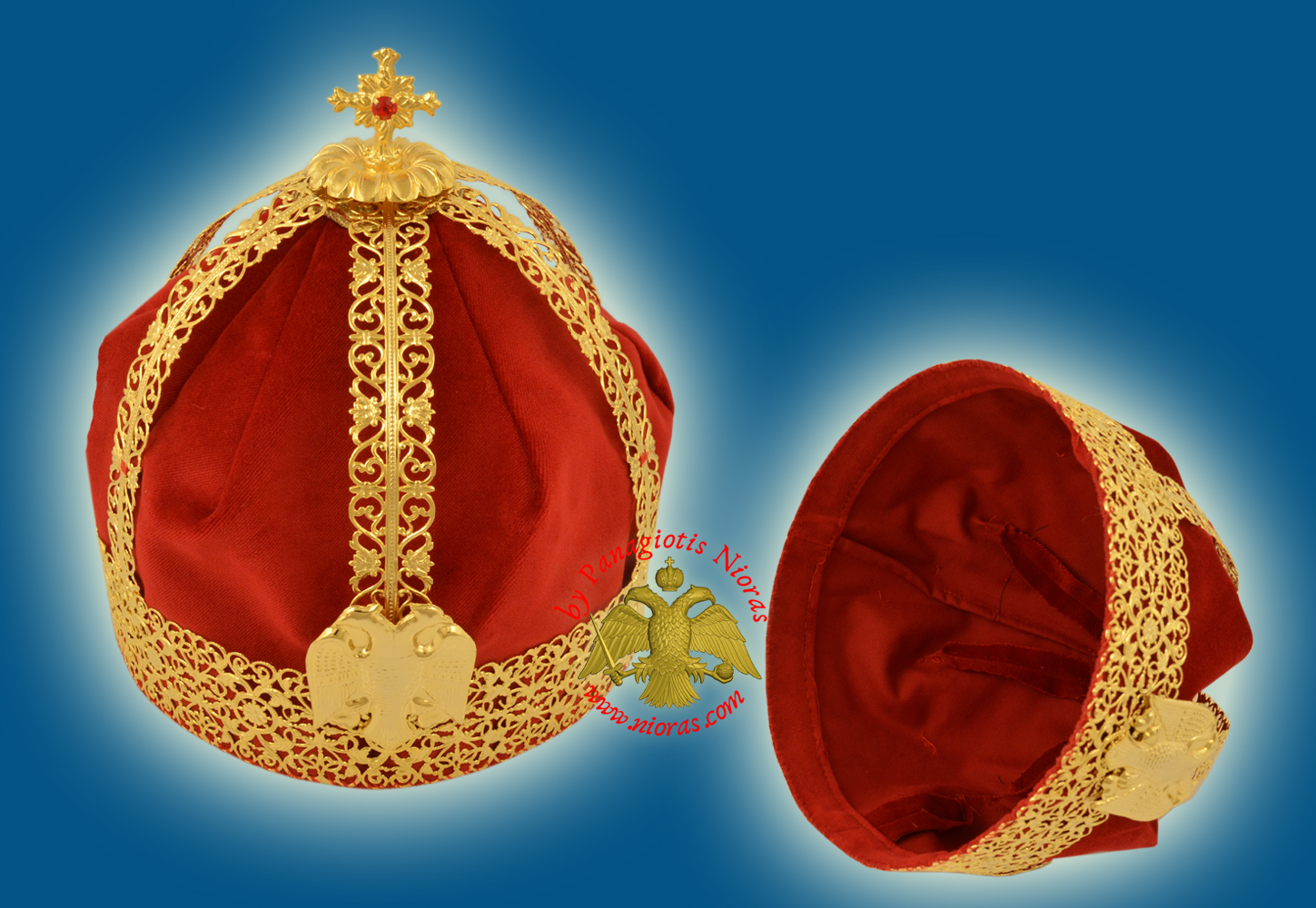 Orthodox Wedding Byzantine Crown SET of 2 Gold Plated With Velvet