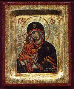Theotokos Panagia Glykopfilousa B Wooden Byzantine Icon on Canvas