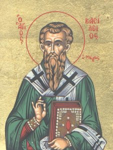 Saint Vasilios the Great, Archbishop of Caesarea Byzantine Wooden Icon on Canvas