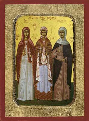 Saints Nonna, Emmeleia and Athoussa the Three Holy Mothers wooden byzantine icon
