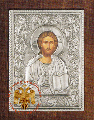 Christ Blessing Silver Plated Icon