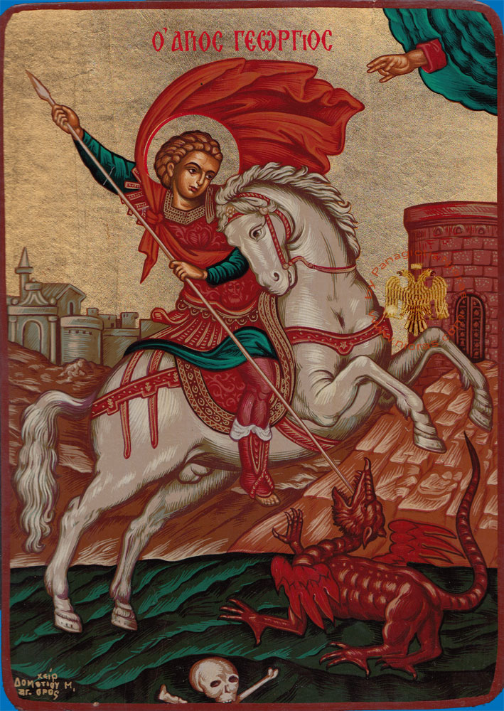 Saint George Byzantine Wooden Icon on Canvas