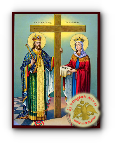 Άγιος Κωνσταντίνος και Αγία Ελένη Νεοκλασσική Ξύλινη Εικόνα