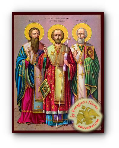 Saint Vasilios,Chrisostomos,Grigorios Neoclassical Wooden Icon