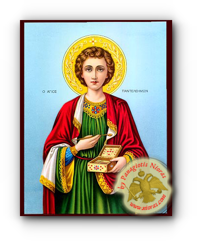 Saint Panteleimon Neoclassical Wooden Icon