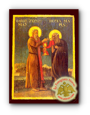Saint Mary of Egypt and Saint Zossima Who Is Communing Her, Neoclassical Wooden Icon