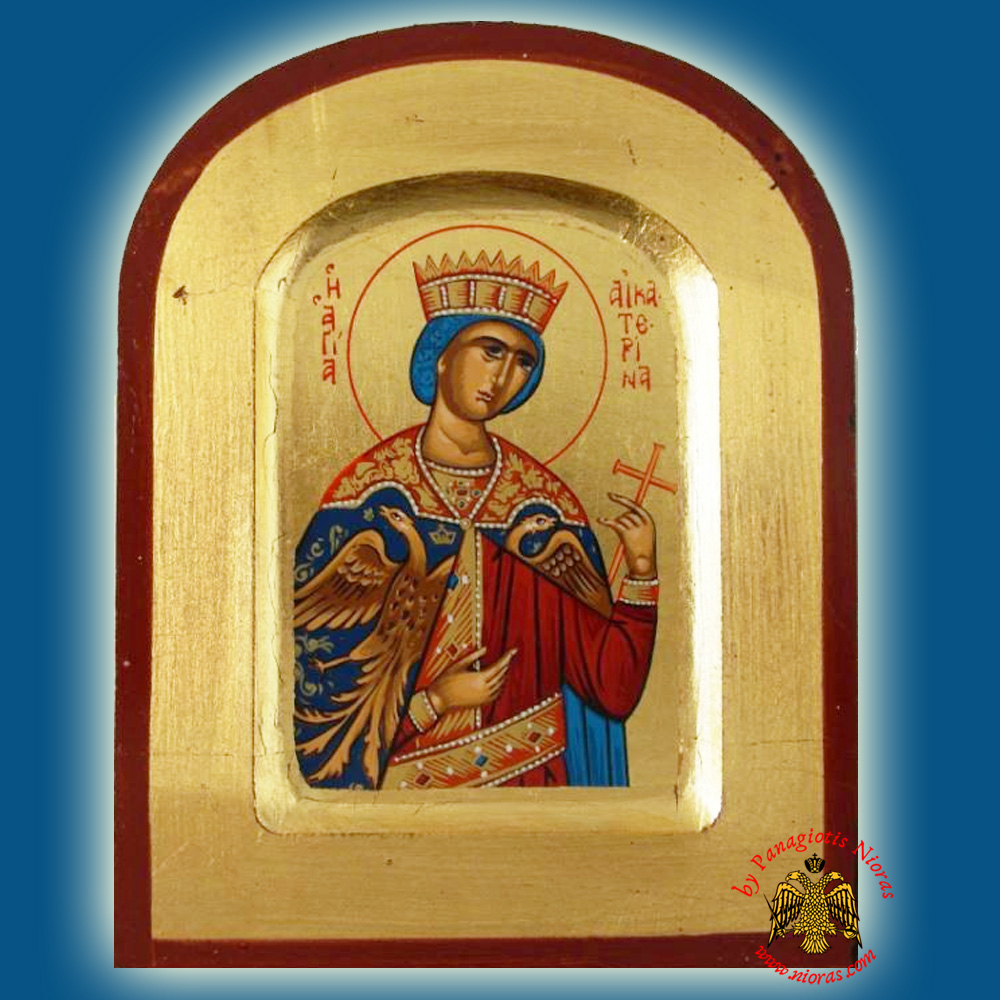 Saint Catherine Byzantine Wooden Icon on Canvas