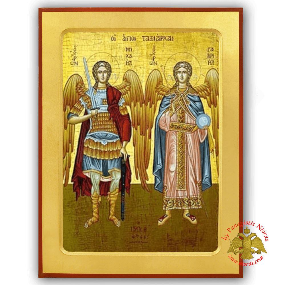 Synaxis of Holy Archangels Michael and Gabriel Byzantine Wooden Icon - Parnes Monastery
