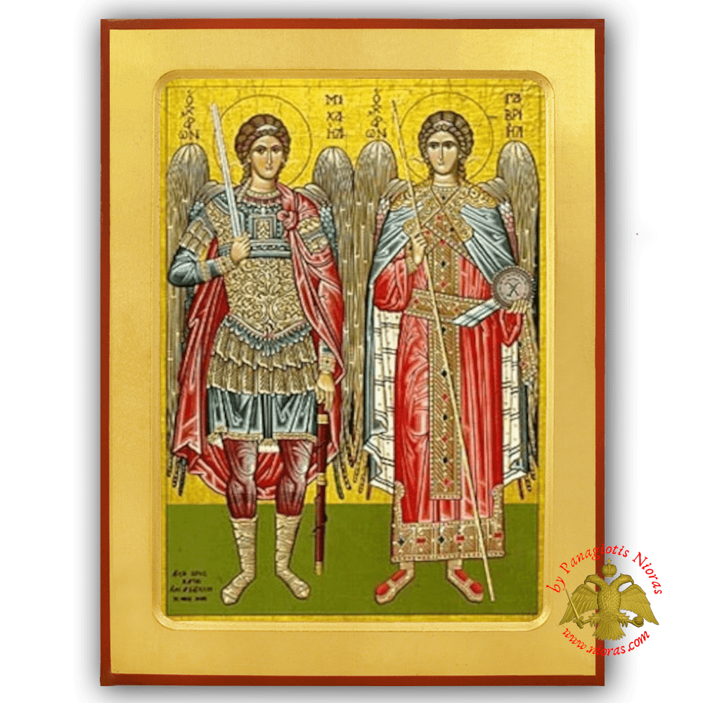 Synaxis of the Holy Archangels Michael and Gabriel, Full Body Byzantine Wooden Icon
