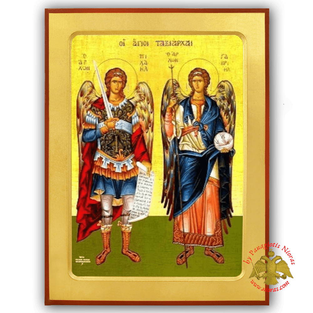 Synaxis of the Holy Archangels Michael and Gabriel, Full Body Byzantine Wooden Icon - Parnes Monastery