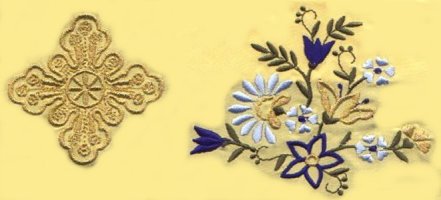 Vestment Gold Thread Cross Multicoloured Flower 7165-04