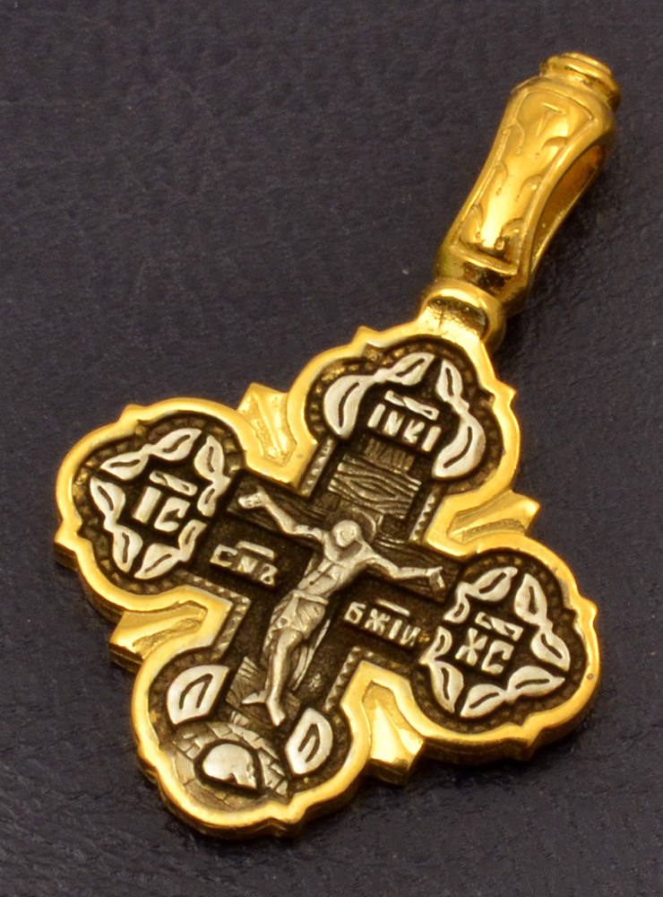 Byzantine Orthodox Cross Double Sided Silver 925 Gold Plated for the Neck