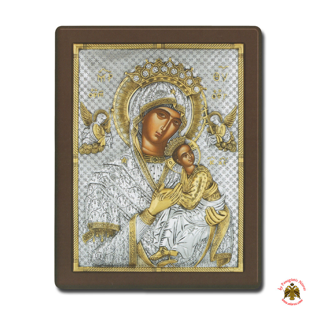 Holy Virgin Mary Theotokos Panagia Amolyntos Byzantine Silver Holy Icon