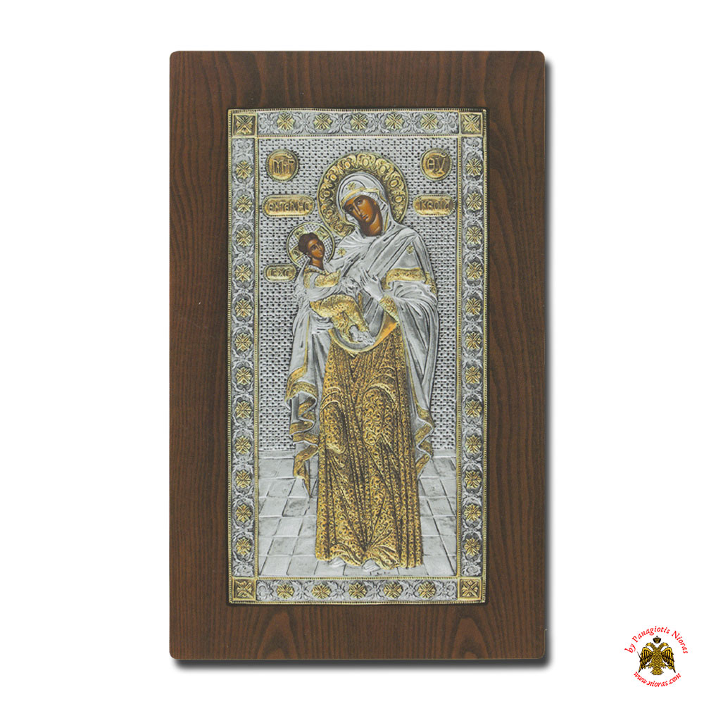 Holy Virgin Mary Theotokos Panagia Ektenis Ikkesia Silver Holy Icon With Gold Plated Details