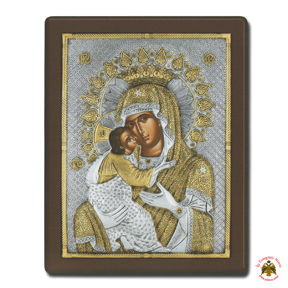 Holy Virgin Mary Theotokos Panagia Glykofilousa Byzantine Silver Holy Icon