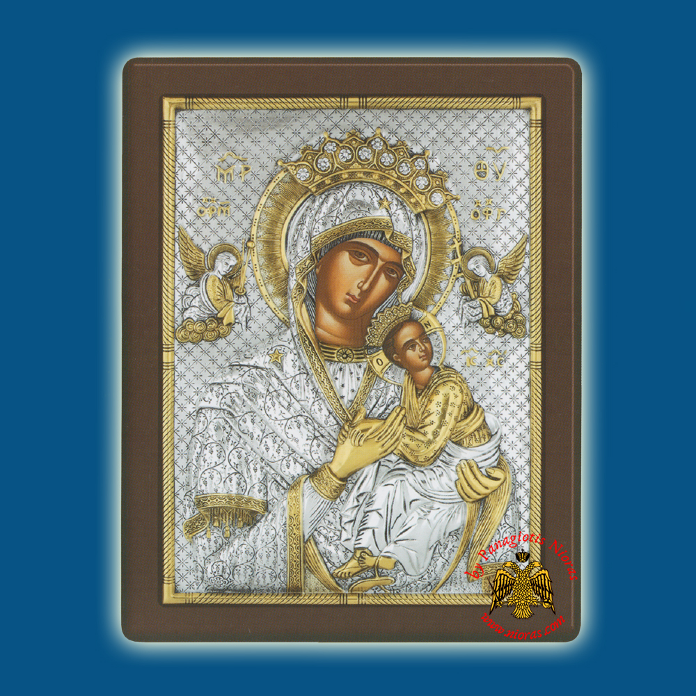 Holy Virgin Mary Theotokos Panagia Amolyntos Byzantine Silver Holy Icon