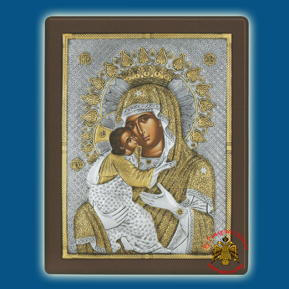 Holy Virgin Mary Theotokos Panagia Glykofilousa Byzantine Silver Holy Icon