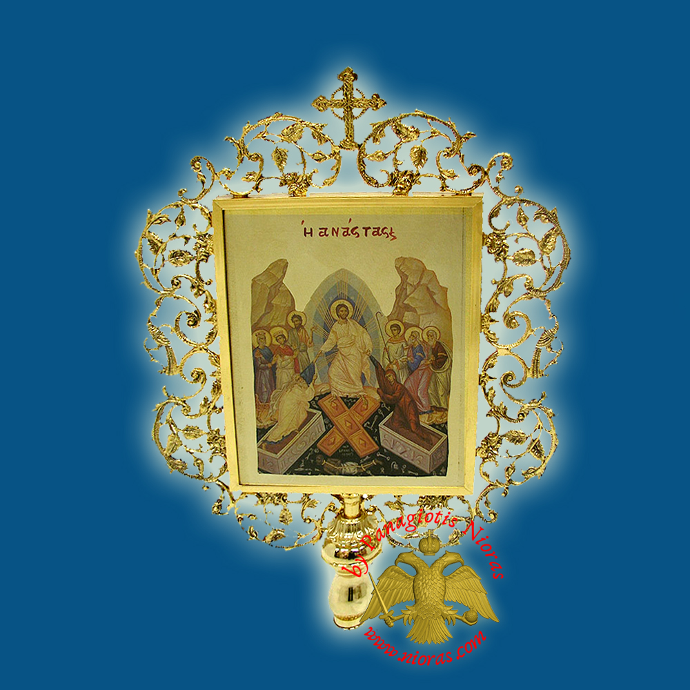 Orthodox Wooden Resurrection Metallic Fan Banner Rectangular