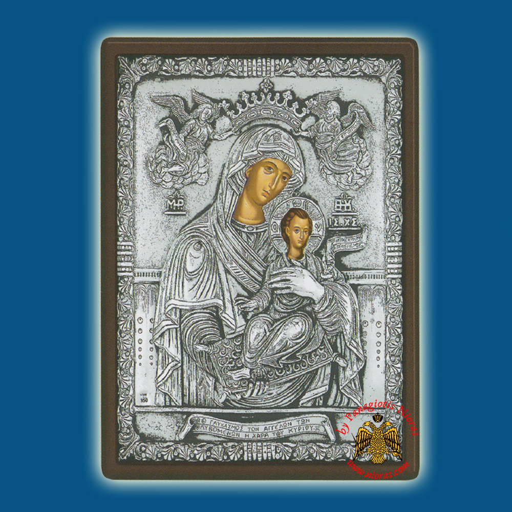Holy Virgin Mary Theotokos Panagia Ton Aggelon Silver Holy Icon