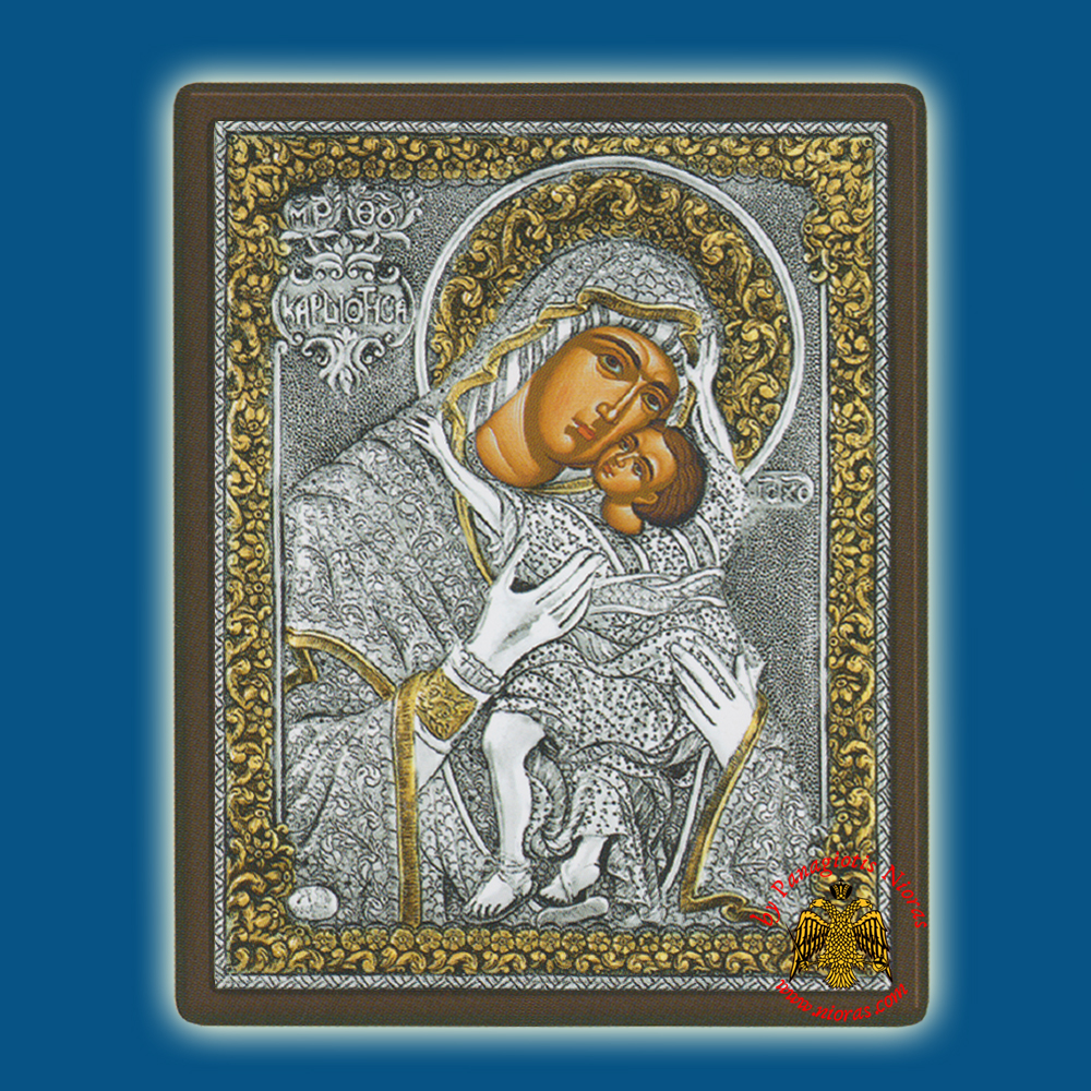Holy Virgin Mary Theotokos Panagia Kardiotissa Silver Holy Icon