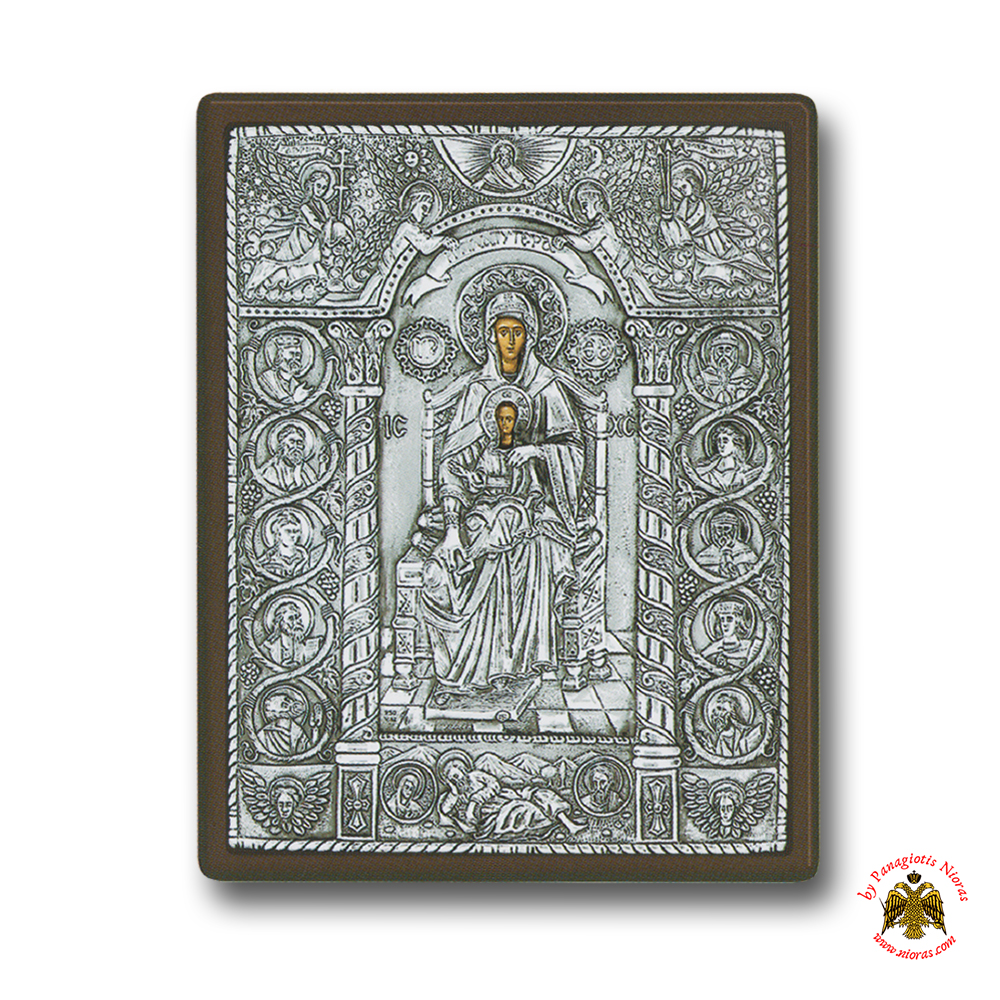 Holy Virgin Mary Theotokos Panagia Platitera Silver Holy Icon