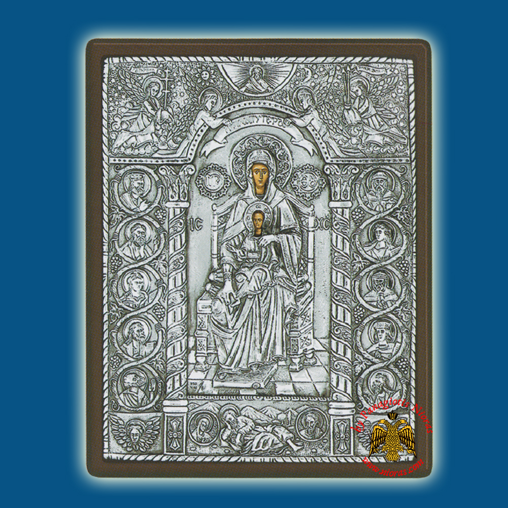 Holy Virgin Mary Theotokos Panagia Platitera Silver Holy Icon