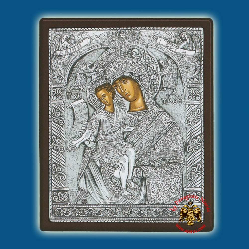 Holy Virgin Mary Theotokos Panagia Aksion Esti (New Subject) Silver Holy Icon