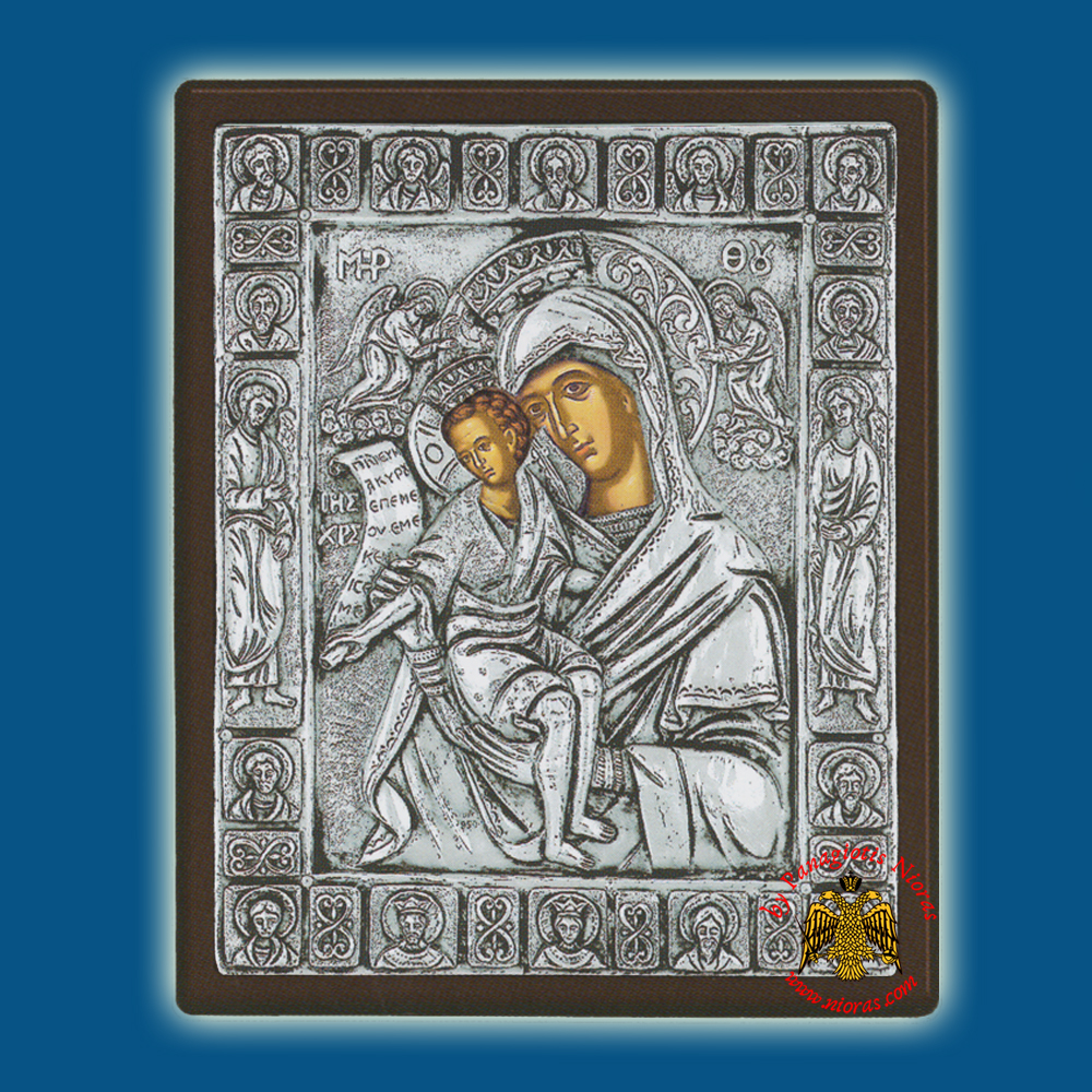 Holy Virgin Mary Theotokos Panagia Aksion Esti Silver Holy Icon