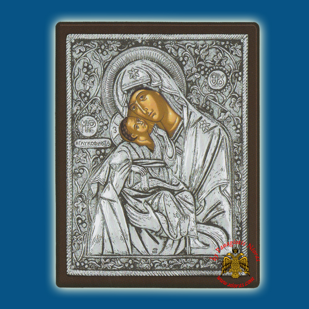 Holy Virgin Mary Theotokos Panagia Glikofilousa (Ambelos) Silver Holy Icon