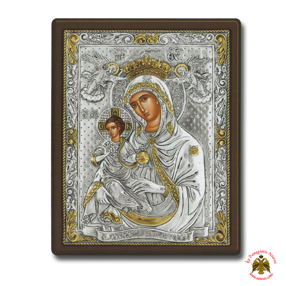 Holy Virgin Mary Theotokos Panagia O Glykasmos Ton Aggelon With Gold Plated Details