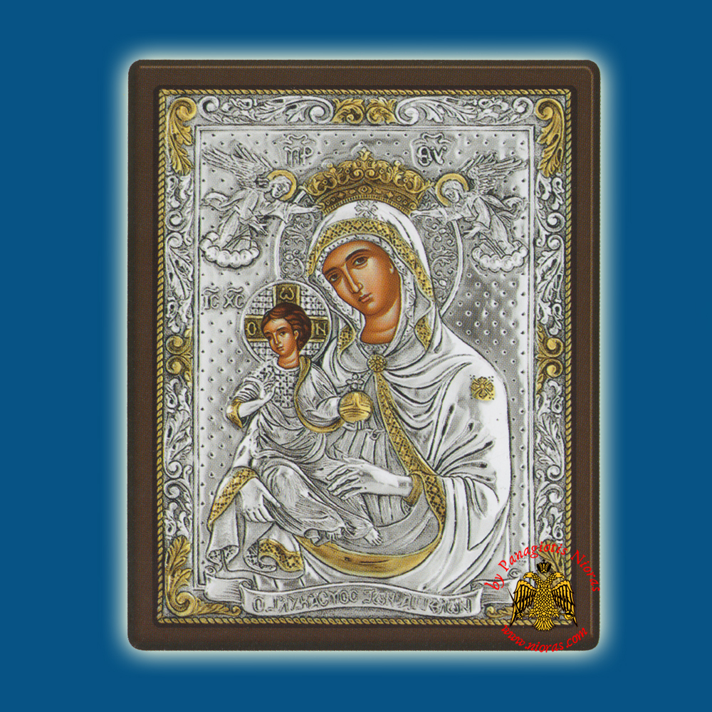 Holy Virgin Mary Theotokos Panagia O Glykasmos Ton Aggelon With Gold Plated Details