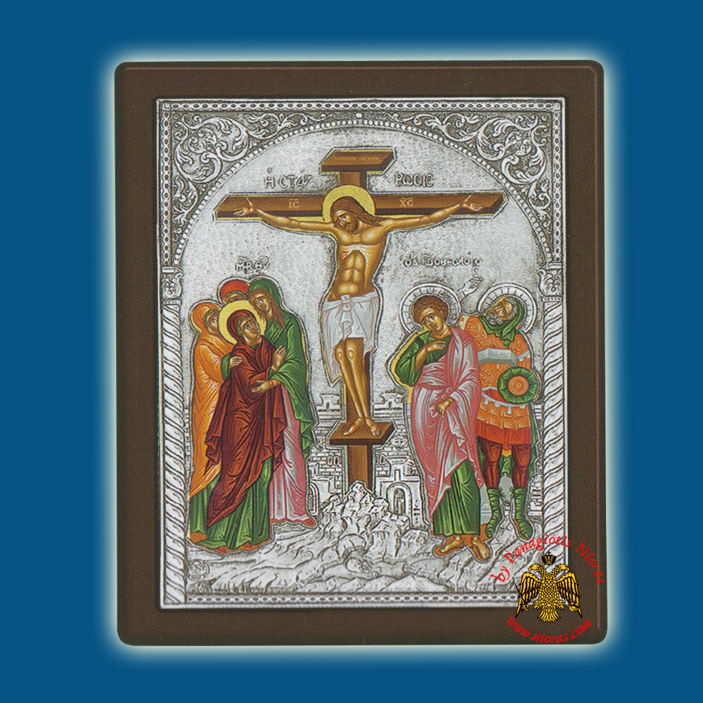 The Crucifixion Of Christ Hagiography Silver Holy Icon Coloured