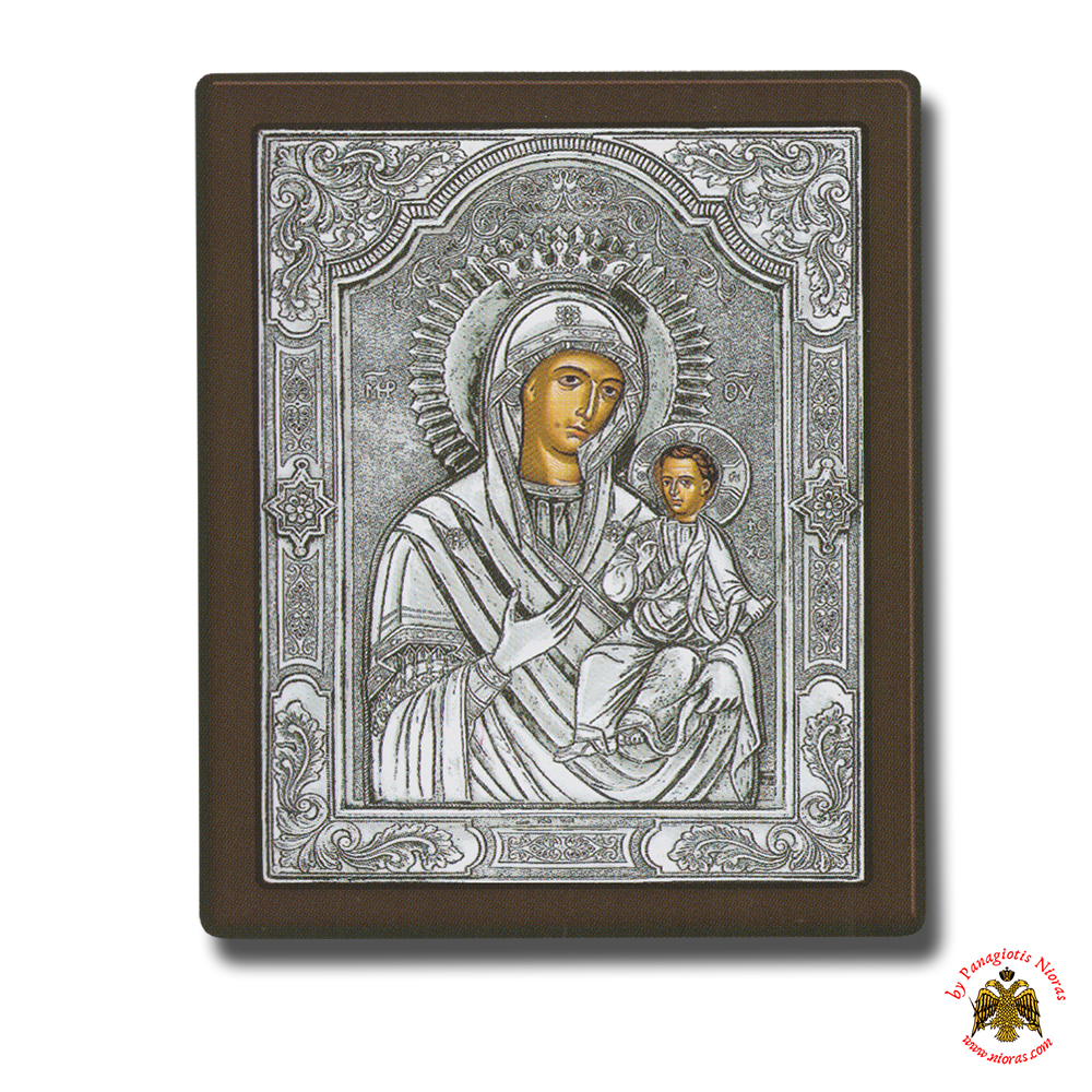 Holy Virgin Mary Theotokos Panagia Amolyntos (Russian) Silver Holy Icon