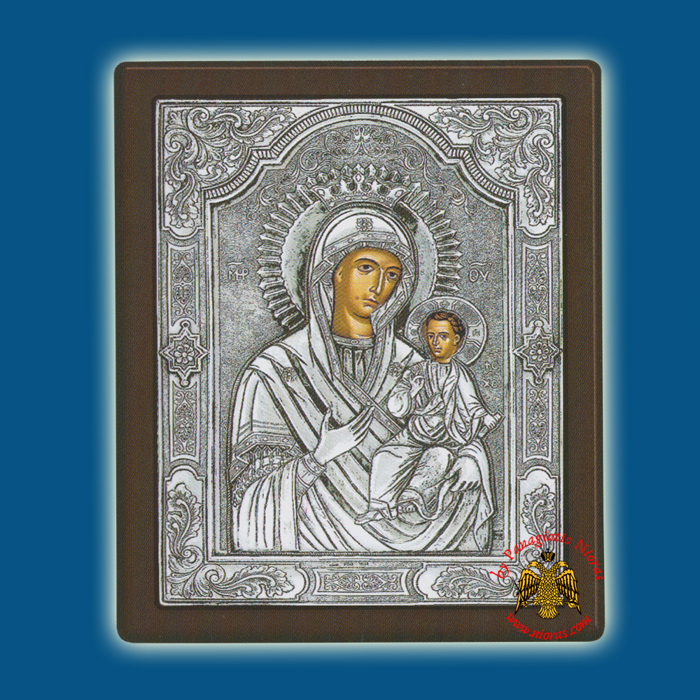 Holy Virgin Mary Theotokos Panagia Amolyntos (Russian) Silver Holy Icon